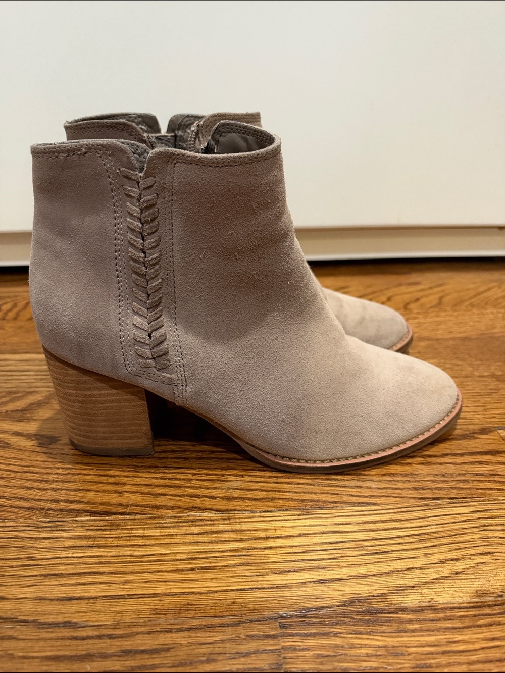 Blondo Taupe Suede Ankle Booties with Block Heel